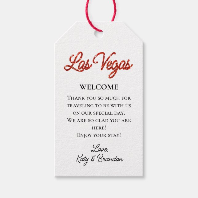 Red Las Vegas Glitzern Wedding Willkommen Geschenkanhänger (Vorderseite)