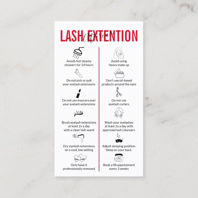 Red Lash Extension Aftercare Visitenkarte (Rückseite)