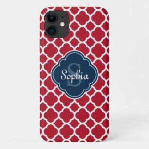 Red Lattice Pattern Navy Monogram Case-Mate iPhone Hülle