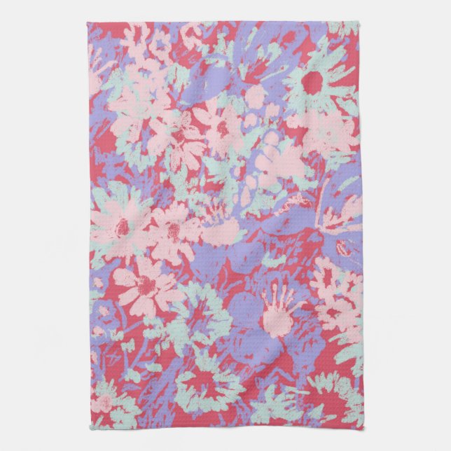 Red Lavender Pink Blooms Floral Kitchen Handtuch (Vertikal)