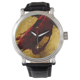 Red Leaf am Strand Abstrakter Impressionismus Armbanduhr