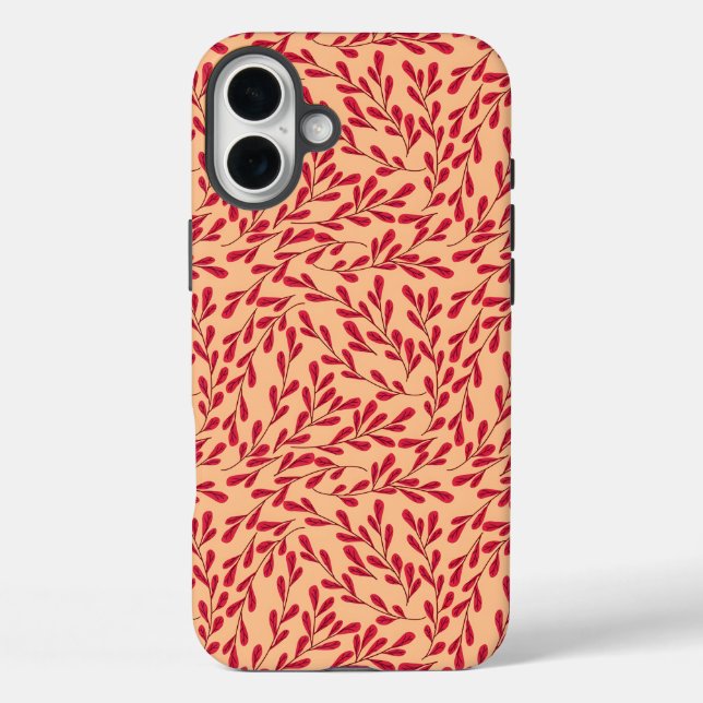  Red Leafy Branches Seamless Pattern Case-Mate iPhone Hülle (Rückseite)