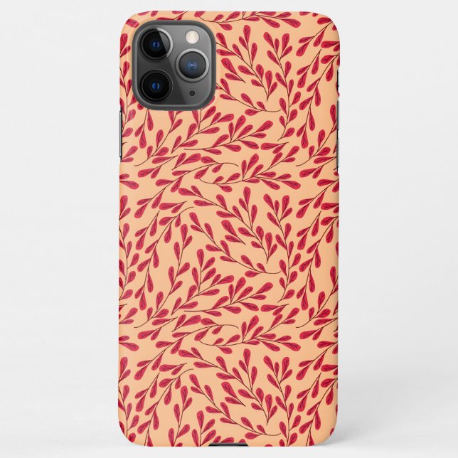  Red Leafy Branches Seamless Pattern iPhone Hülle (Rückseite)