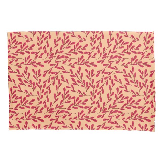  Red Leafy Branches Seamless Pattern Kissenbezug (Vorderseite-Links)