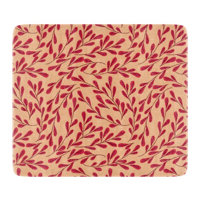  Red Leafy Branches Seamless Pattern Schneidebrett (Vorderseite)