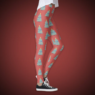 Red Legging mit Kawaii Weihnachtsbaum Leggings