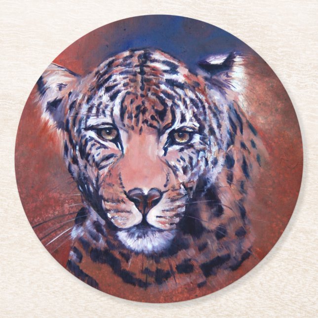 Red Leopard Coaster Runder Pappuntersetzer (Vorderseite)