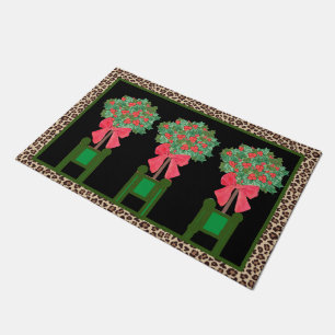 Red Leopard Holly Berry Chinoiserie Doormat Fußmatte