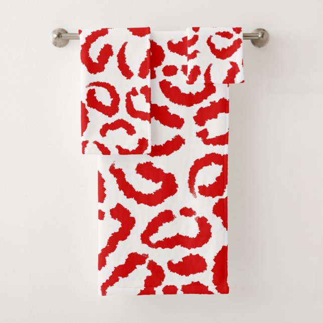 Red Leopard Pattern Badhandtuch Set (Insitu)