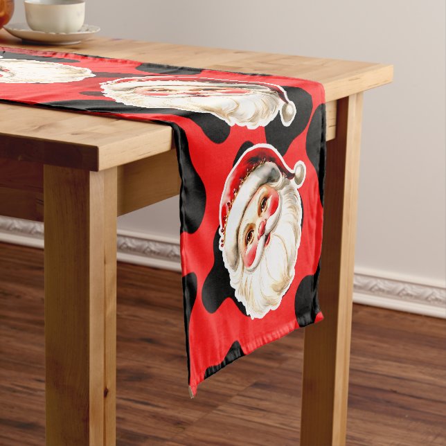 Red Leopard Print Retro Santa Claus Weihnachten Kurzer Tischläufer (Beispiel)