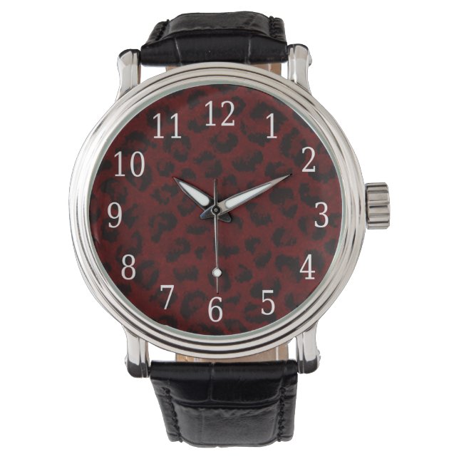 Red Leopard Print Watch Armbanduhr (Vorderseite)