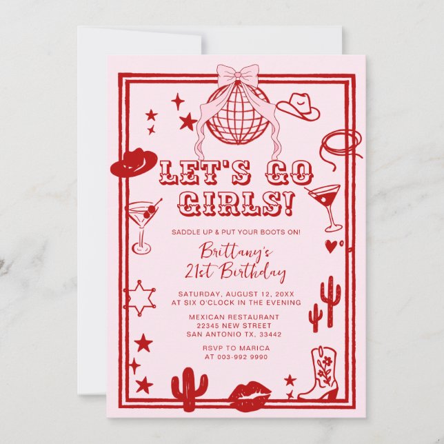 Red Let's Go Girls Birthday Party Invitation Einladung (Vorderseite)