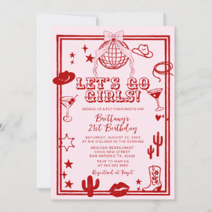 Red Let's Go Girls Geburtstagsfeier Einladung