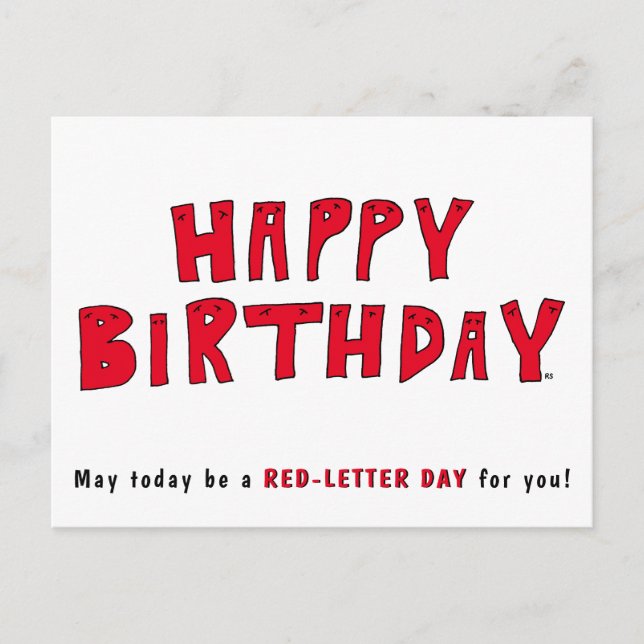 Red Letter Day Funny Happy Birthday Wish Cartoon Postkarte (Vorderseite)