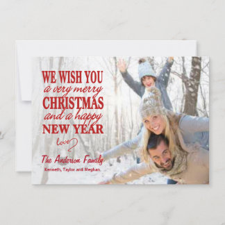 Red Lettered Christmas Full Bleed Flat Cards Feiertagskarte