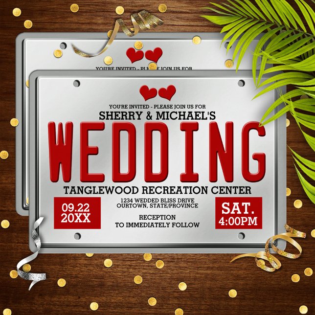 Red Licence Plate Wedding Einladung (Von Creator hochgeladen)