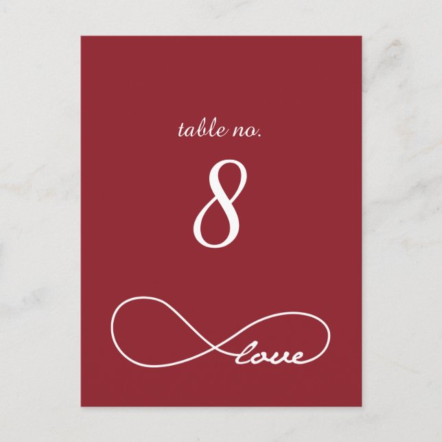 Red Liebe Infinity Wedding Tischnummer Cards (Vorderseite)
