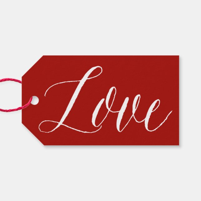 Red Liebe Script | Modernes Calligrafy-Gift-Tag Geschenkanhänger (Rückseite Horizontal)