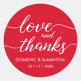 Red Liebe und vielen Dank an Script Wedding Danke Runder Aufkleber