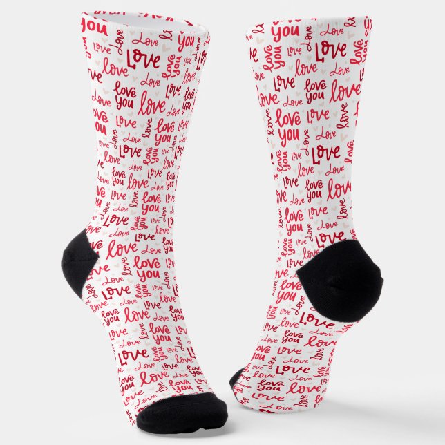 Red Liebe Words Typografy Muster Valentine Socken (Gewinkelt)