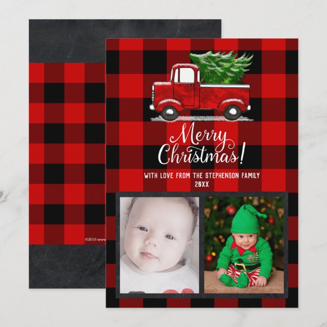 Red Lieferwagen LKW Frohe Weihnachtsfamilien Foto- Einladung (Vorne/Hinten)