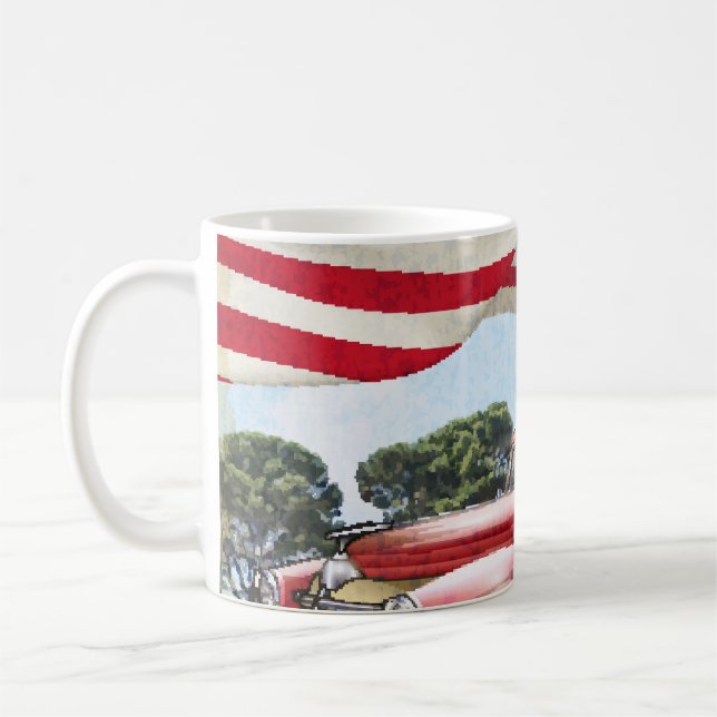 Red Lieferwagen Truck: Amerikanische Flagge Vintag Kaffeetasse (Links)