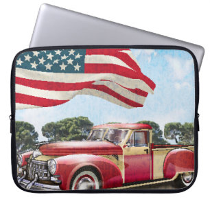 Red Lieferwagen Truck: Amerikanische Flagge Vintag Laptopschutzhülle