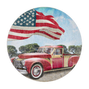 Red Lieferwagen Truck: Amerikanische Flagge Vintag Schneidebrett
