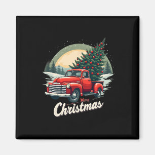 Red Lieferwagen Truck Frohe Weihnachtsbaum Winterf Magnet