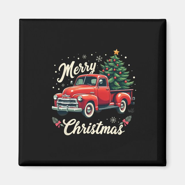 Red Lieferwagen Truck Frohe Weihnachtsbaum Winterf Magnet (Vorne)
