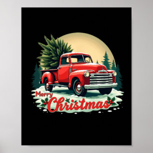 Red Lieferwagen Truck Frohe Weihnachtsbaum Winterf Poster
