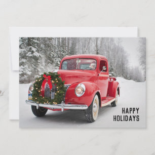 Red Lieferwagen Truck mit Weihnachtskranz Feiertagskarte