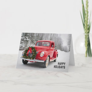 Red Lieferwagen Truck mit Weihnachtskranz Feiertagskarte