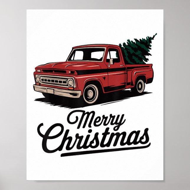 Red Lieferwagen Truck Weihnachtsbaum Weihnachten Poster (Vorne)