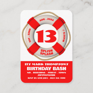 Red Life Ring, Pool Party Geburtstagskarten Ticket
