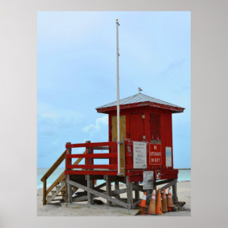 Red Lifeguard Tower No Lifeguard Poster