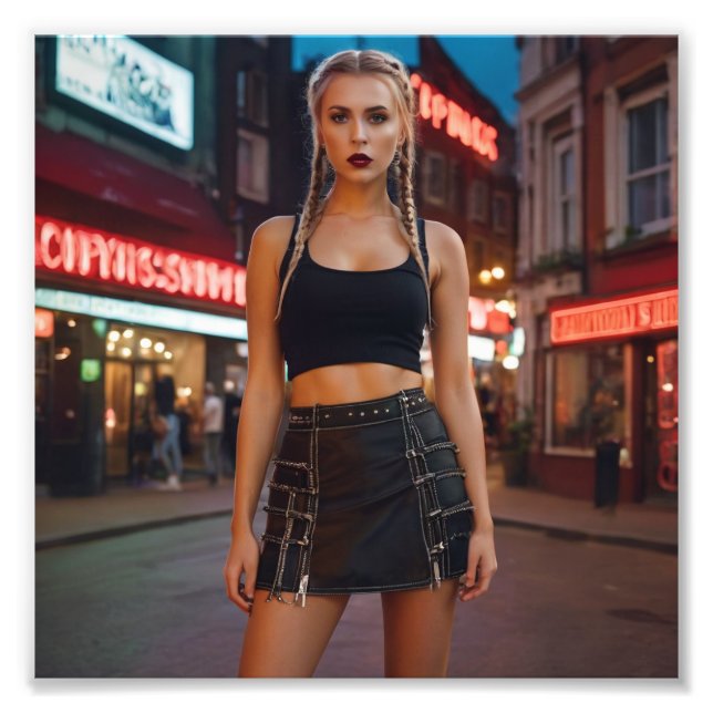 Red Light Blonde Pigtails Dutch Girl Fotodruck (Vorne)