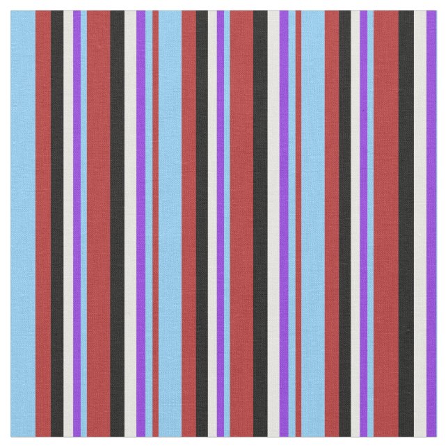 Red, Light Sky Blue, Lila, White & Black Lines Stoff (Nahaufnahme)