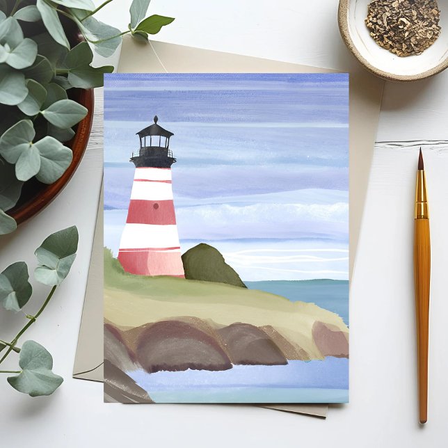 Red Lighthouse | Aquarellmalerei im Küstenmeer Postkarte (Von Creator hochgeladen)