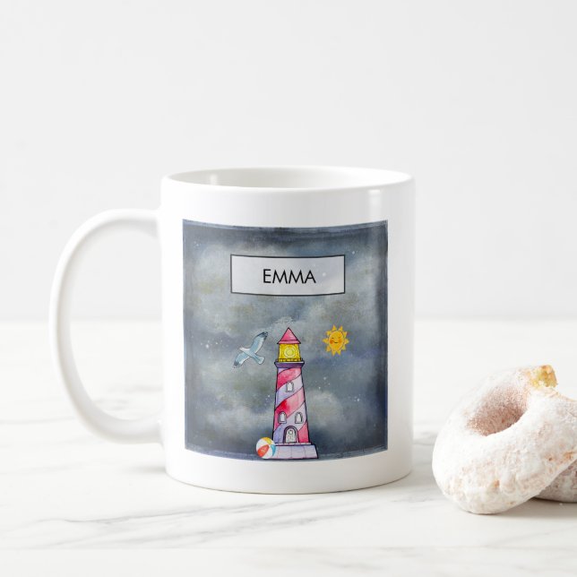 Red Lighthouse mit einem Stormy Background Custom Tasse (Mit Donut)
