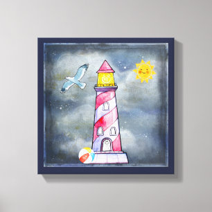 Red Lighthouse mit einem Stormy Background Leinwanddruck