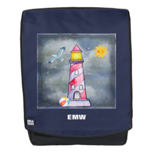 Red Lighthouse mit einem Stormy Background Rucksack