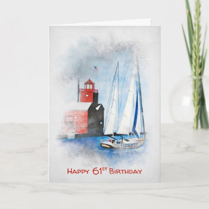 Red Lighthouse und Sailboat 61. Geburtstag Karte
