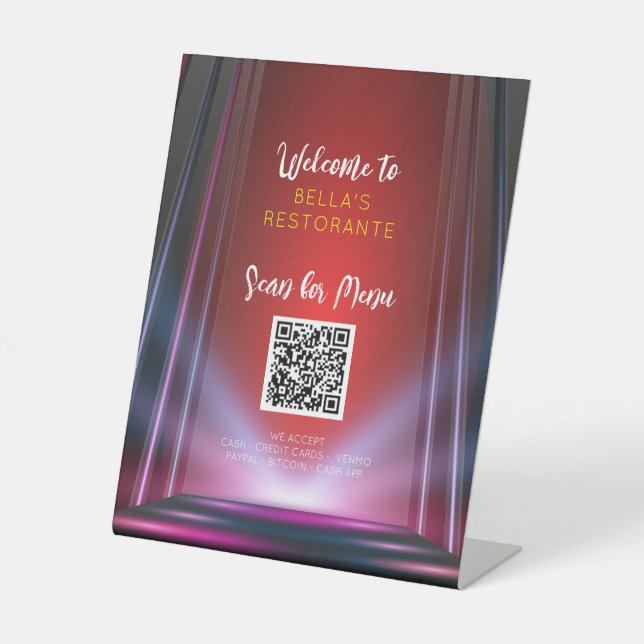 Red Lights Menü Restaurant QR Code Tabelle Sign Sockelschild (Vorderseite)