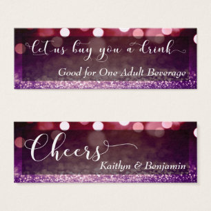 Red Lila Ombre Bokeh Script Mini Drink Ticket