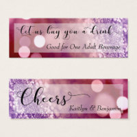 Red Lila Ombre Bokeh Script Mini Drink Ticket