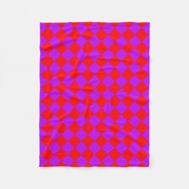 Red Lila Schachbrett Diamond Pattern Fleecedecke (Vorderseite)
