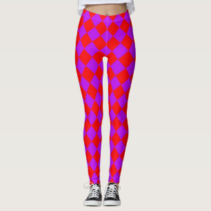 Red Lila Schachbrett Diamond Pattern Leggings