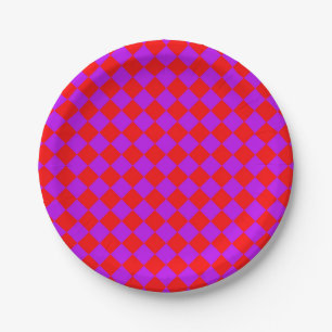 Red Lila Schachbrett Diamond Pattern Pappteller