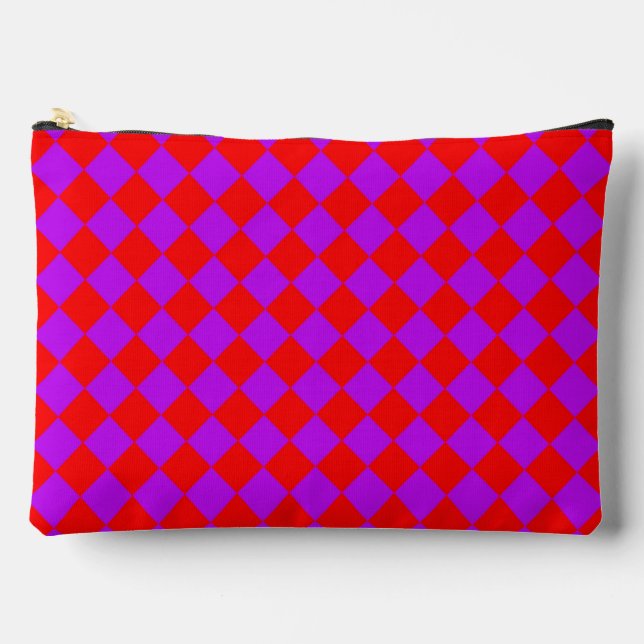 Red Lila Schachbrett Diamond Pattern Zubehörtasche (Vorderseite)
